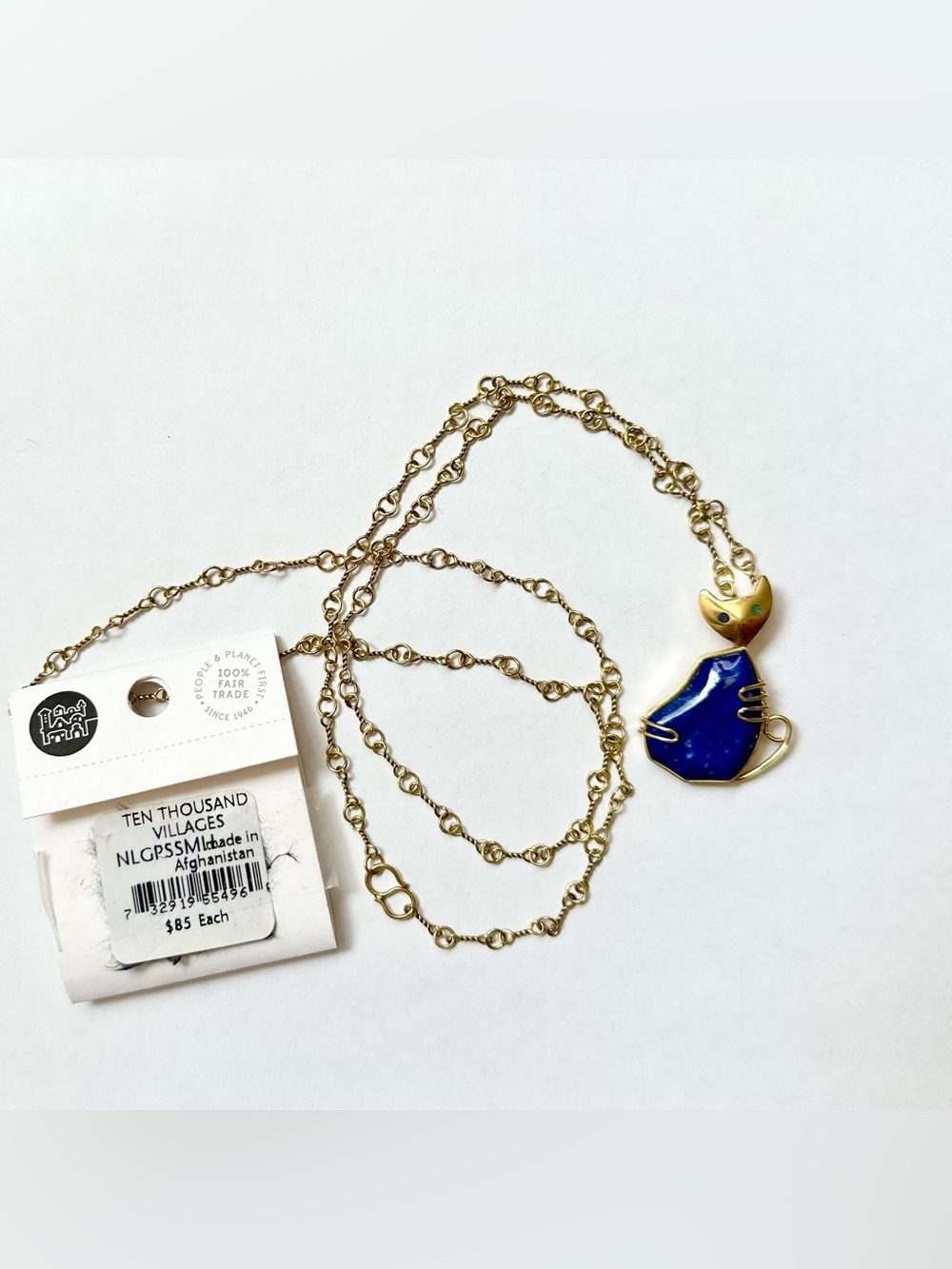 Handmade Afghan Lapis Lazuli Cat Pendant Necklace NWT - Picture 7 of 11